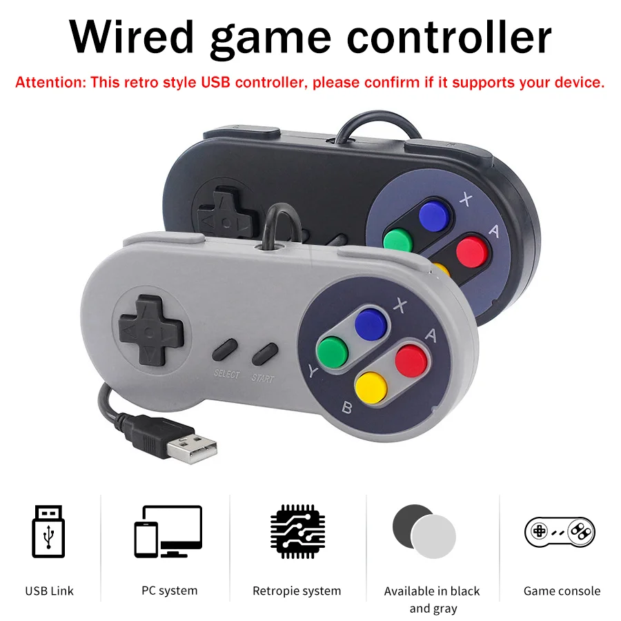 Controle USB SNES (1-2 Peças) - Gamepad Retrô para PC, Mac, Raspberry Pi 3/4/5, Windows, Retropie - Joystick com Fio para Emulação de Console