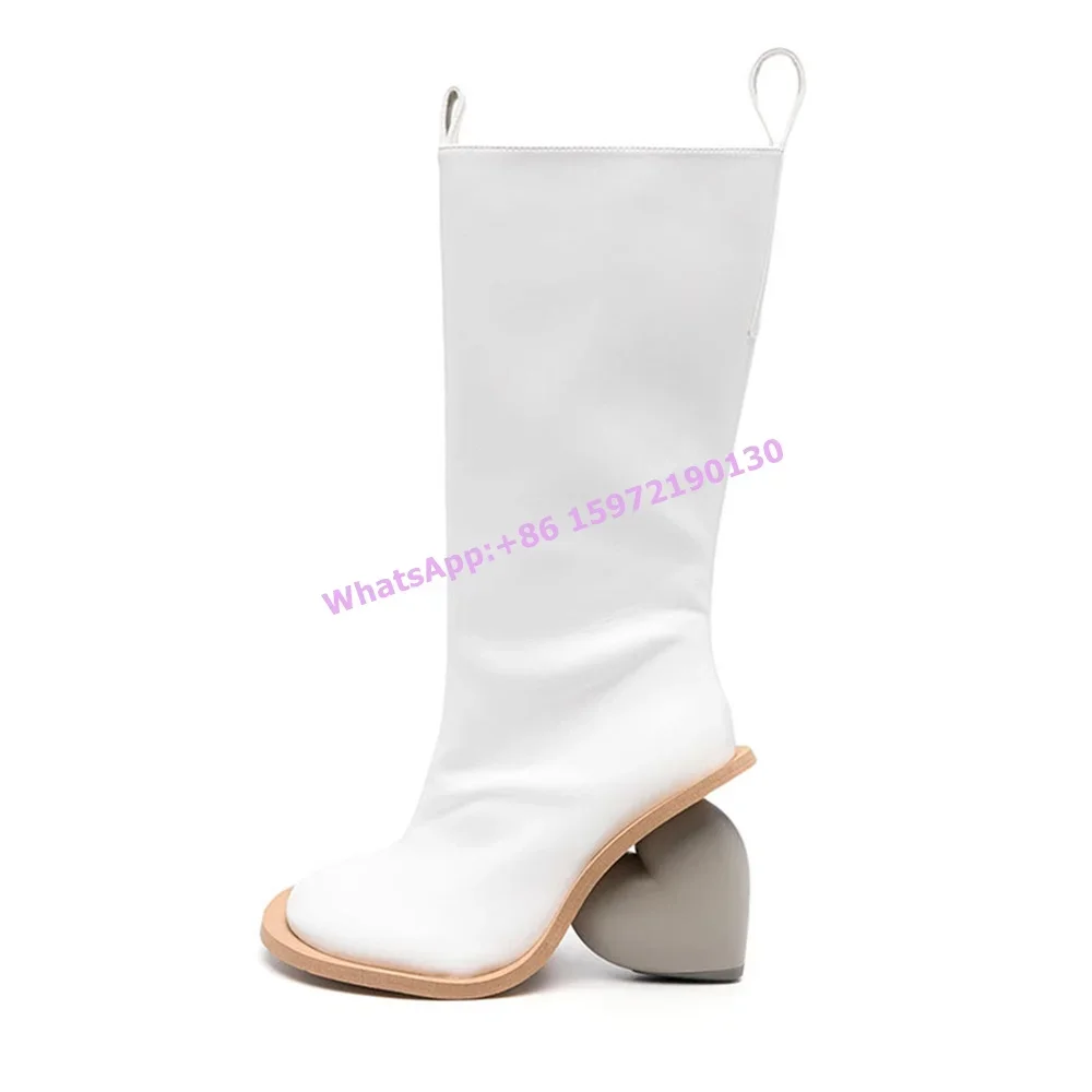 Heart Heels Mid Calf Boots Black Red Mixed Color Round Toe Slip On Women's Chic Design Boots Winter Runway High Heels Shoes 2025