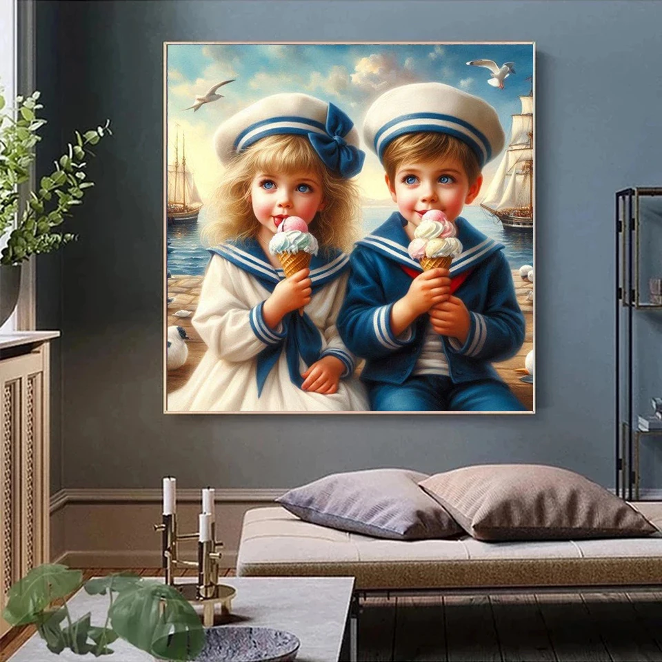 Diamond Painting Little Boy And Girl Diamond Embroidery Full Square Portrait Girl Picture Of Rhinestones Home Decor