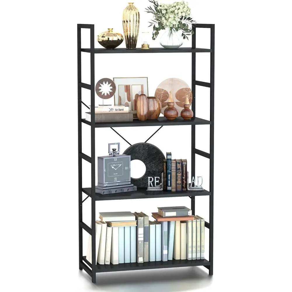 

4-х уровневая книжная полка, высокий органайзер для хранения книжного шкафа, современная книжная полка для спальни, гостиной и домашнего офиса, черный