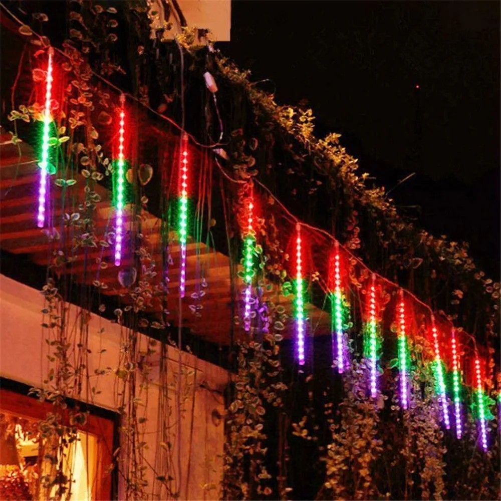 led meteor shower lights decoracao de natal tubos iluminacao exterior luz de fadas jardim rua guirlanda eua plugue da ue 01