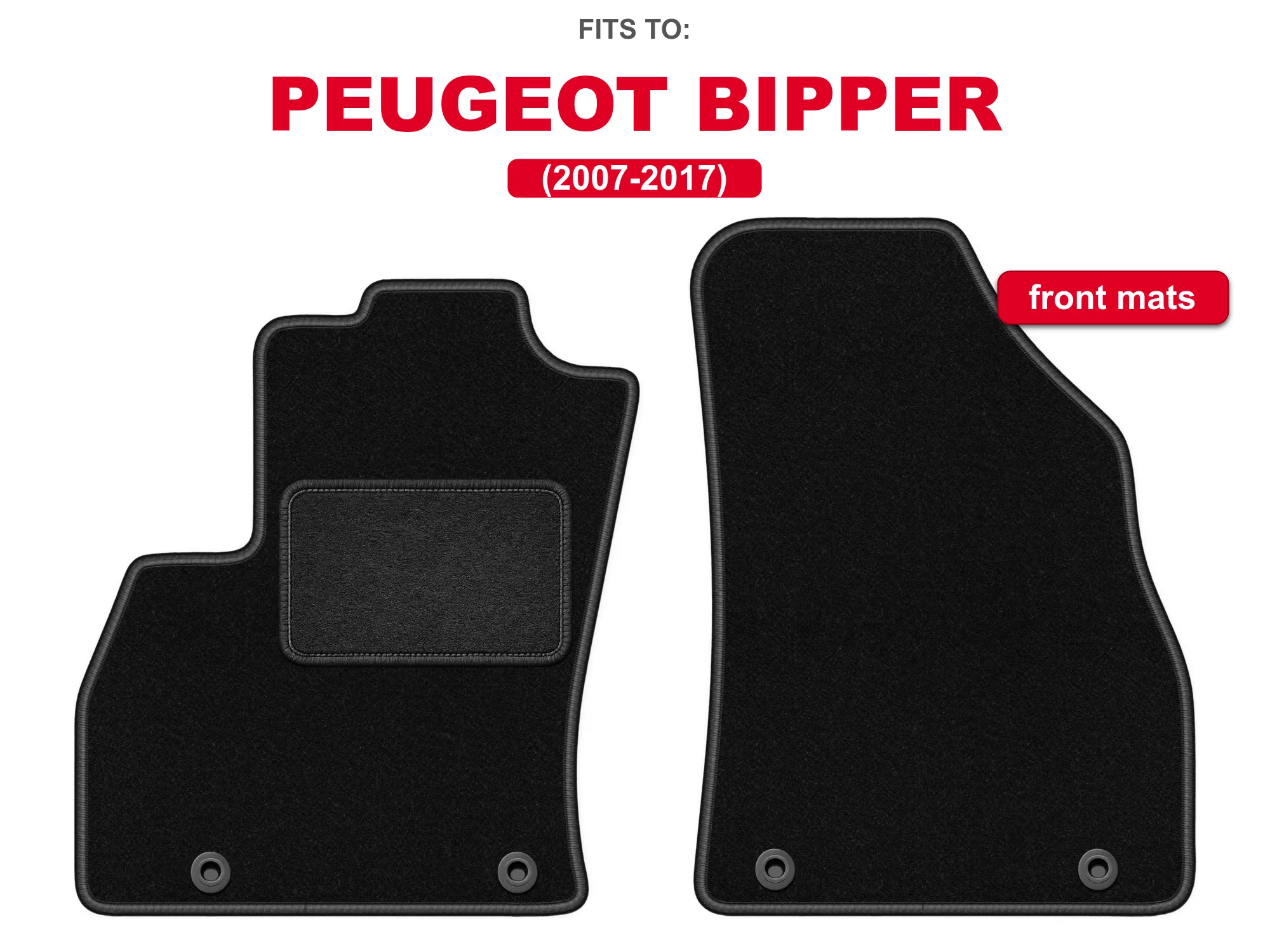 Velours vloermatten voor: Peugeot Bipper 2007-2017 zwarte auto vloermattenset voor de voorkant