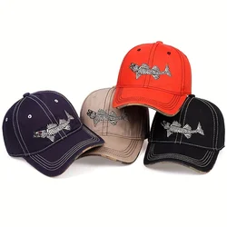 Unisex Fish Bone Embroidery Baseball Caps Spring and Autumn Outdoor Adjustable Casual Hats Sunscreen Hat