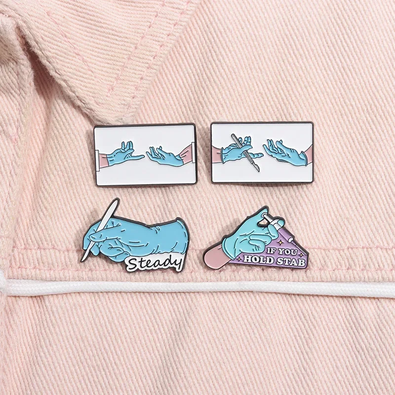 Blue Gloves Scalpel Surgical Enamel Pins Surgeon Scalpel Medical Brooches Lapel Badge Jewelry Gifts for Doctor Friends Wholesale