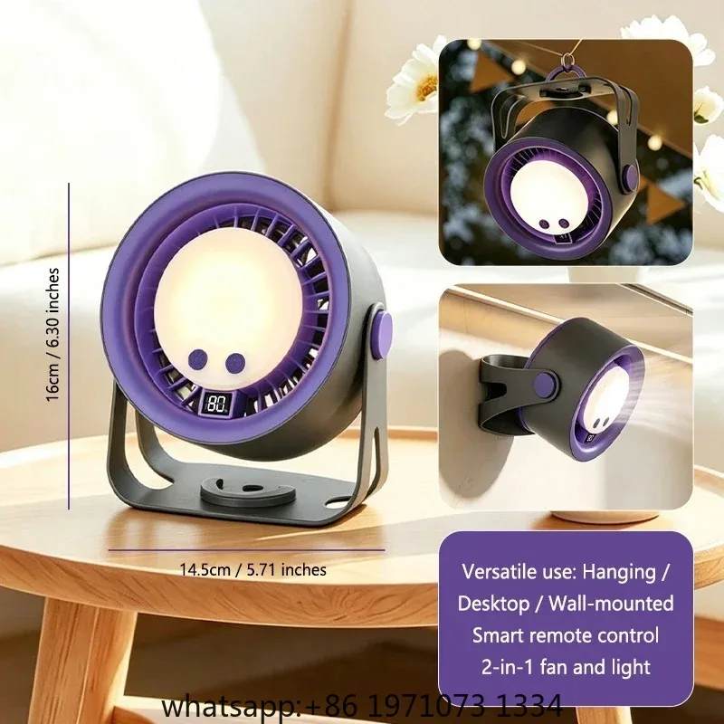 Silent Turbo Desk Fan Wall Mounted Fan High Speed Rechargeable RGB Night Light Remote Control for Home Outdoor Kitchen