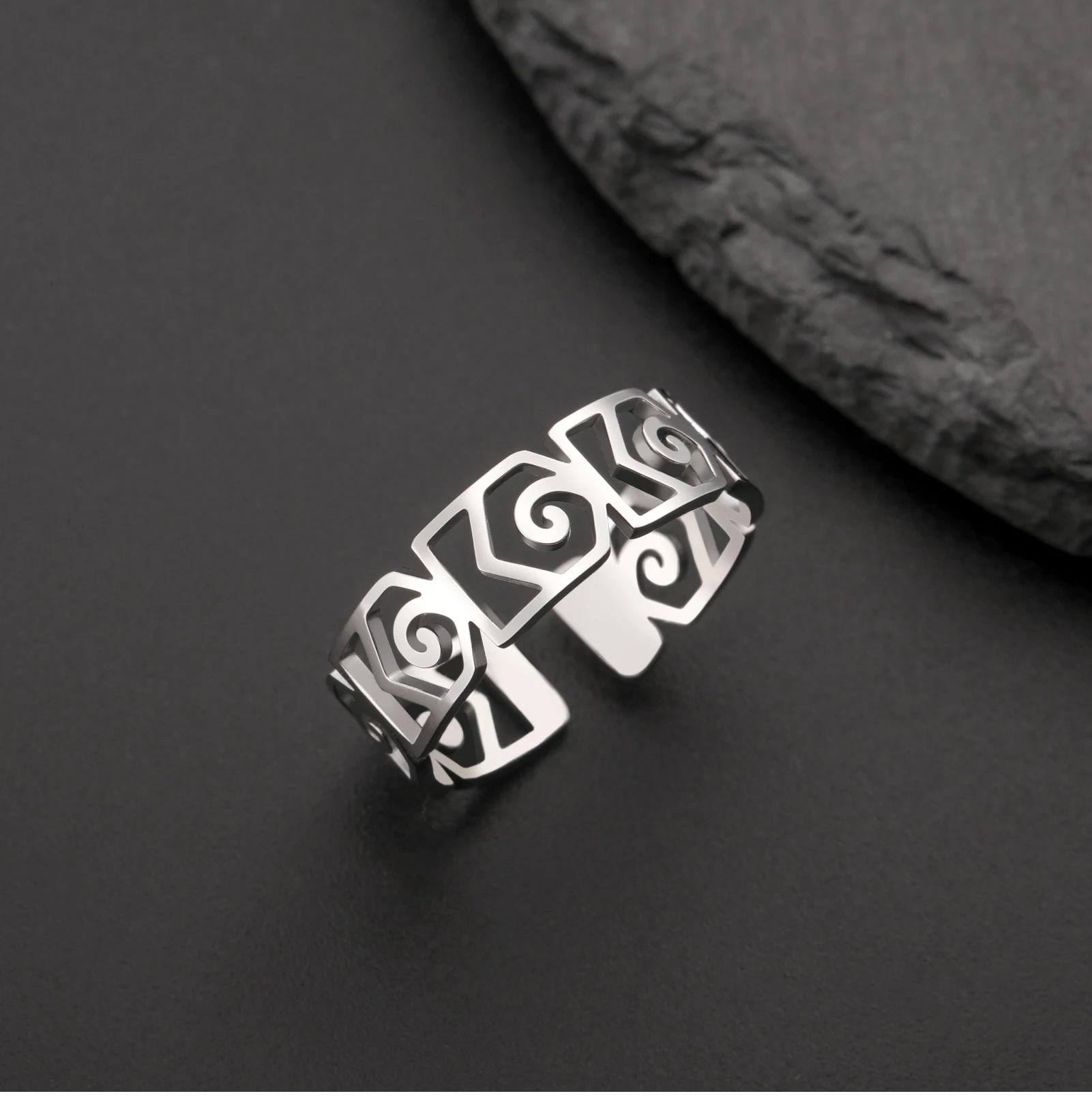 CoolTime Edelstahl-Ring mit griechischem Schlüsselmuster, hohl, geometrisch, verstellbar, Vintage, antike griechische Schmuckstücke, für den Alltag, 2026 – Detail 14