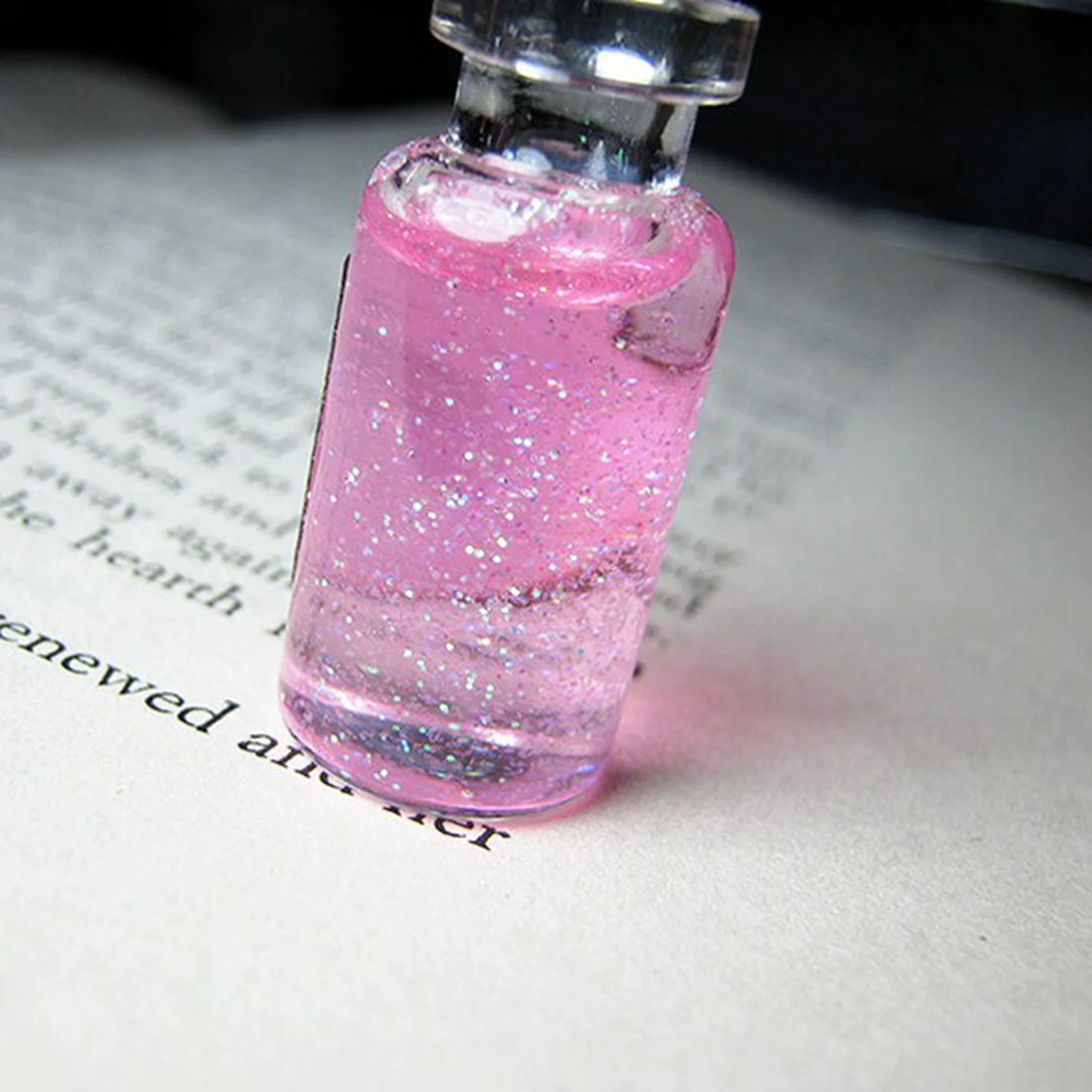 Drink Me 2ml Glass Bottle Necklace Alice Vial Pendant Glitter Sparkle Fantasy Cosplay Potion Charm