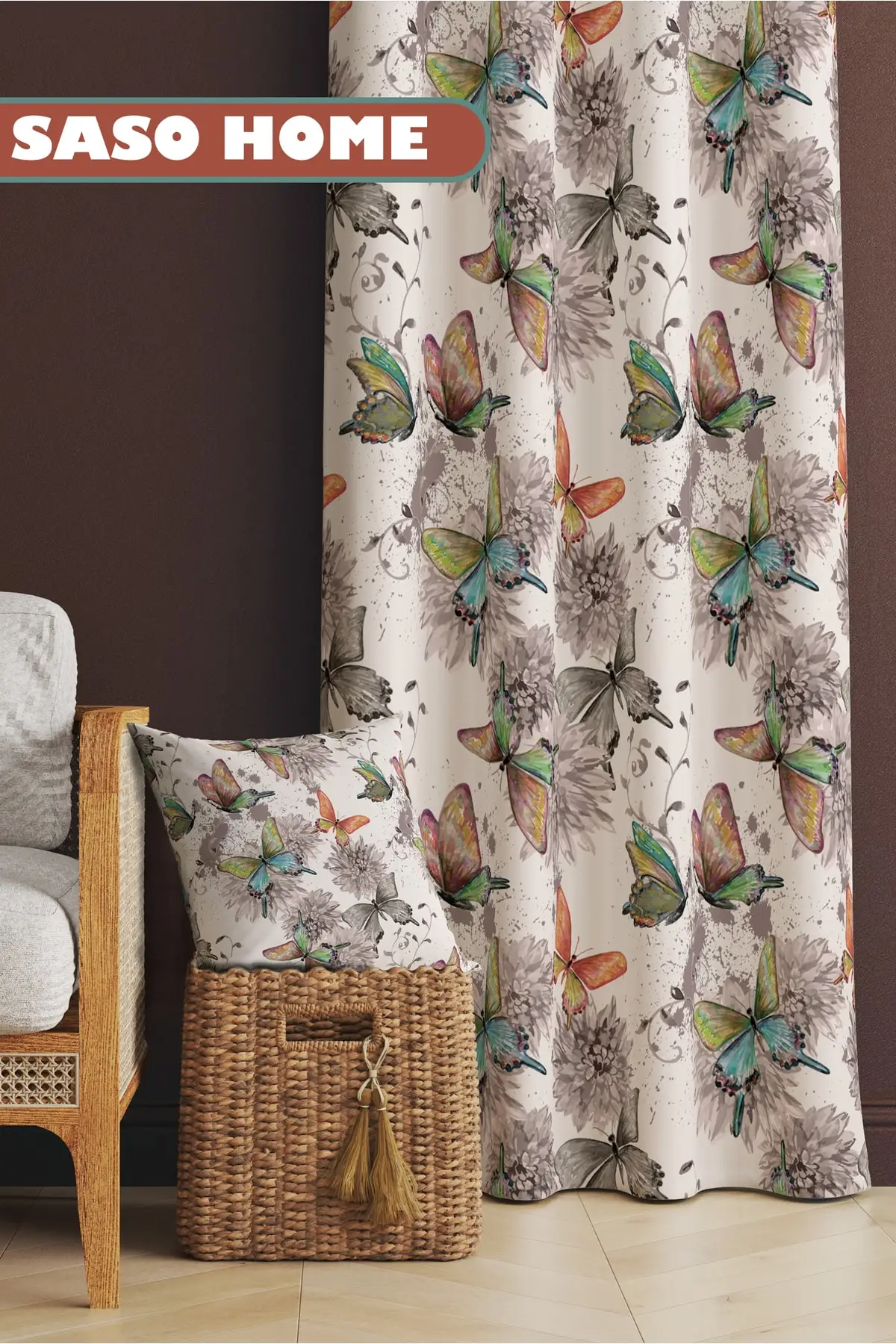 Curtain Dance Of Butterflies- Dance Of The Butterflies Patterned 140 X 270 Cm Quality - Digital Printed Backdrop