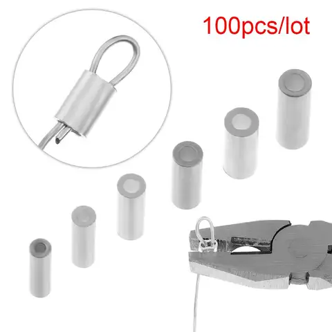 100개/묶음 휴대용 원형 알루미늄 고품질 커넥터 낚시 와이어 튜브 크림프 슬리브 단일 알루미늄 라인 크림핑 슬리브