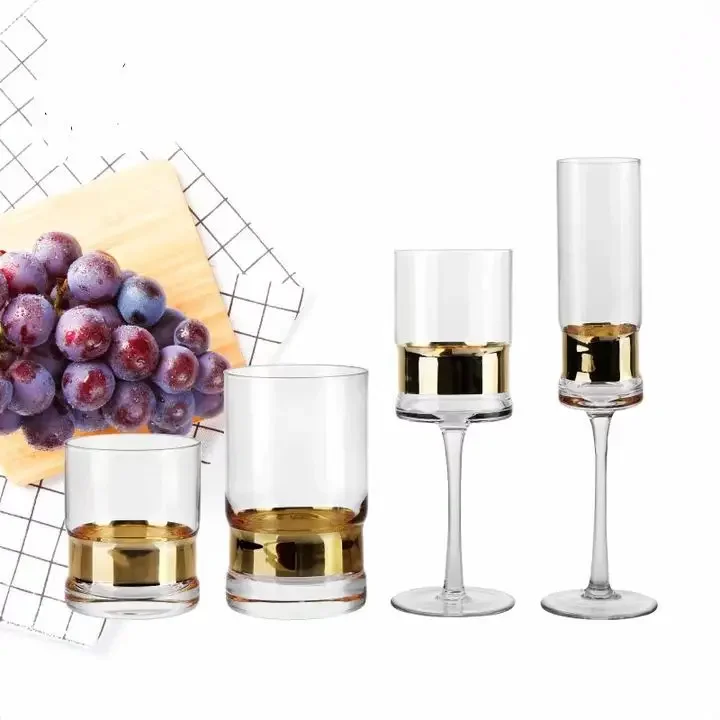 1pcs  electroplated gold glass red wine glass, model room ornament home furnishing table high value, golden champagne
