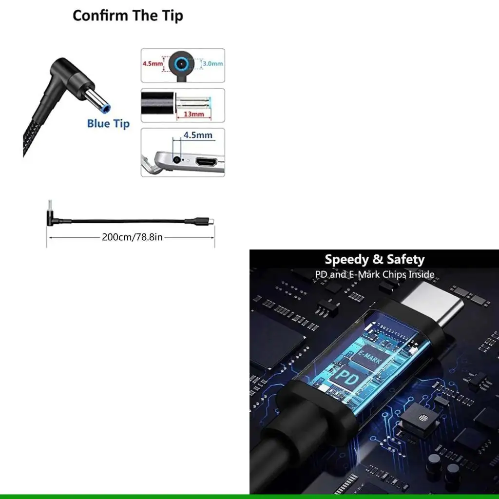 

U55C DC4.5x3.0mm к типу C Входной кабель для быстрой зарядки Поддержка PD100W для ноутбуков