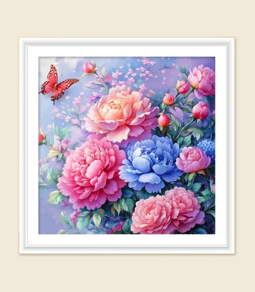 9ct 70x70cm Peony Butterfly Embroidery DIY Chinese Style Printed Kit Cross Stitch Needlework Sets Home Decor Crafts