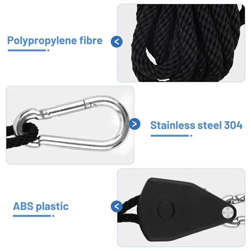 【NEW】4Pcs 1/8Inch Adjustable Heavy Duty Rope Hanger - Reinforced Metal Internal Gears Ratchets Foe Growing Light Fixtures Easy T