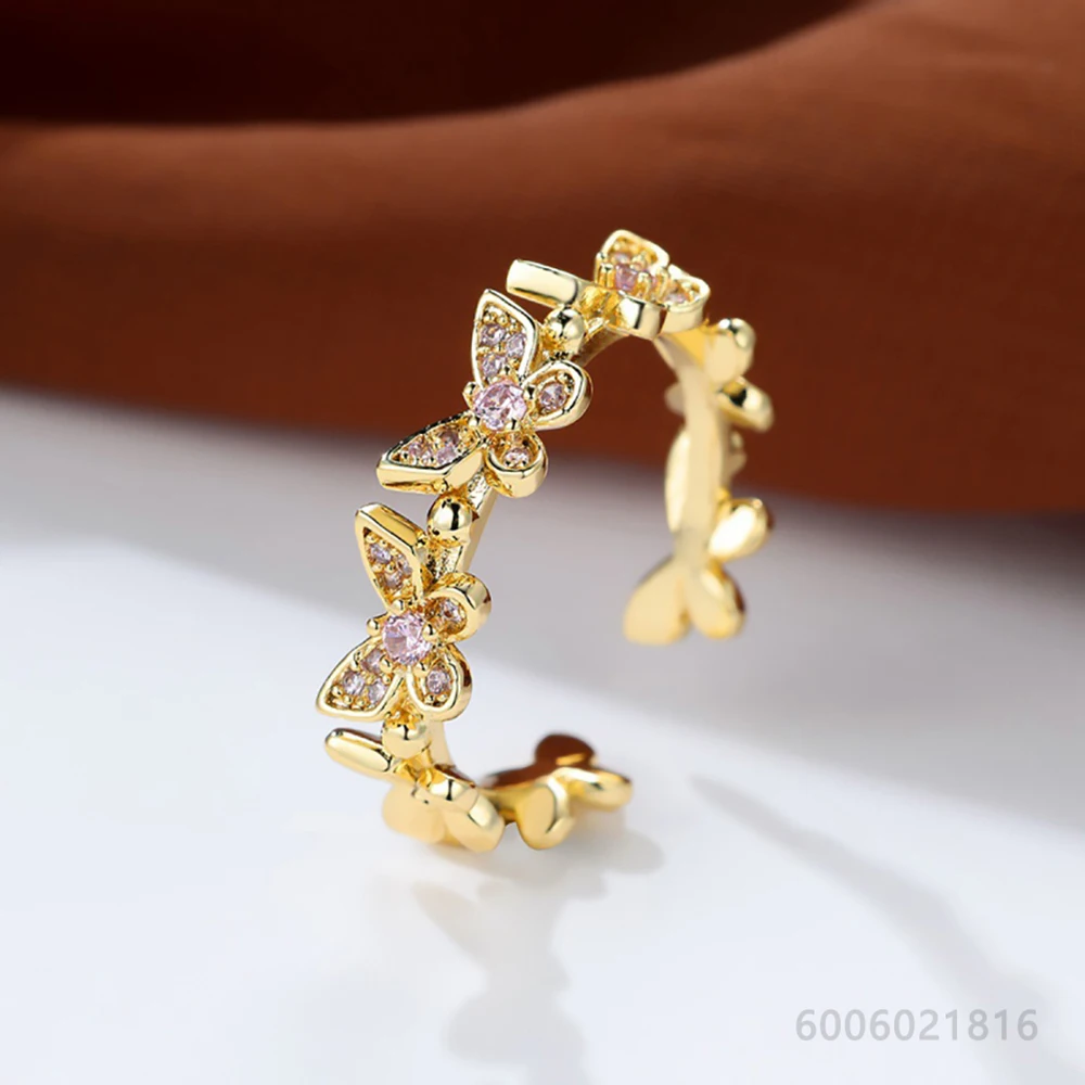 925 Sterling Silver Gold Zircon Butterfly Open Ring For Women Men Fashion Jewelry Charm Grace Wedding Engagement Accessories