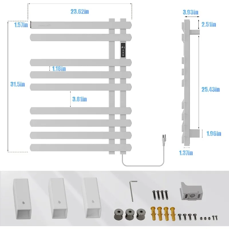 Bathroom Towel Warmer, Wall Mounted Waterproof Towel Warmer with Timer and Temperature Controller.