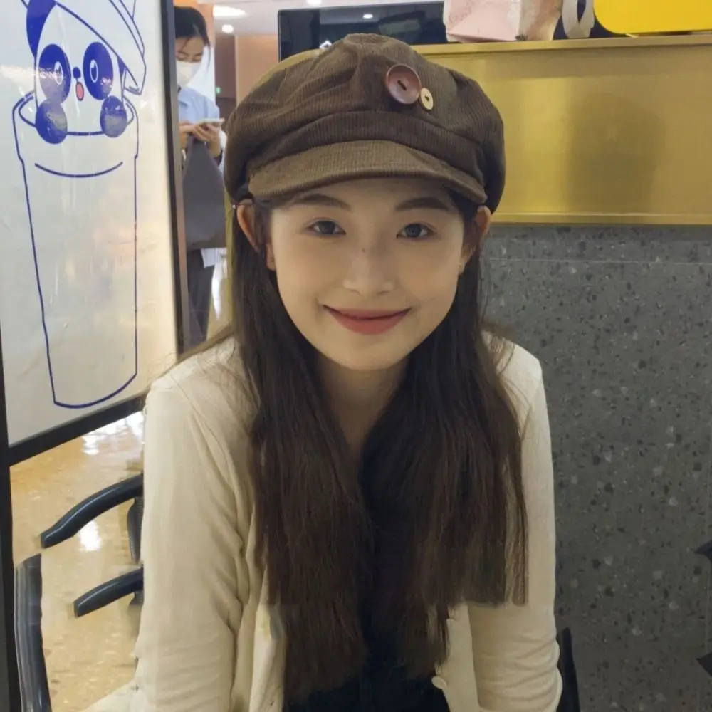 Gorras de béisbol de pana con decoración de doble botón, gorro octogonal a prueba de viento para mantener el calor, boina ajustable, gorra para el sol para otoño e invierno al aire libre