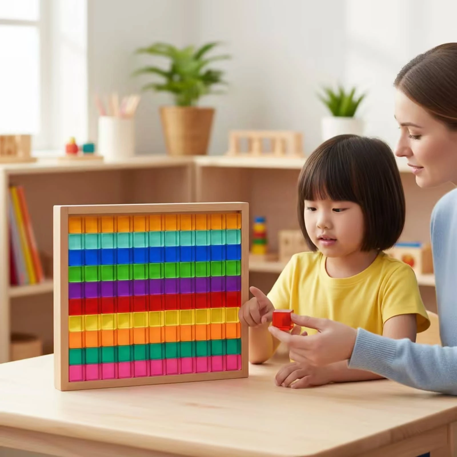 Acrylic Block Toy Board Child-Led Wooden Board with Acrylic Blocks Block Set with Wooden Pieces Stem Sensory Blocks Stackable