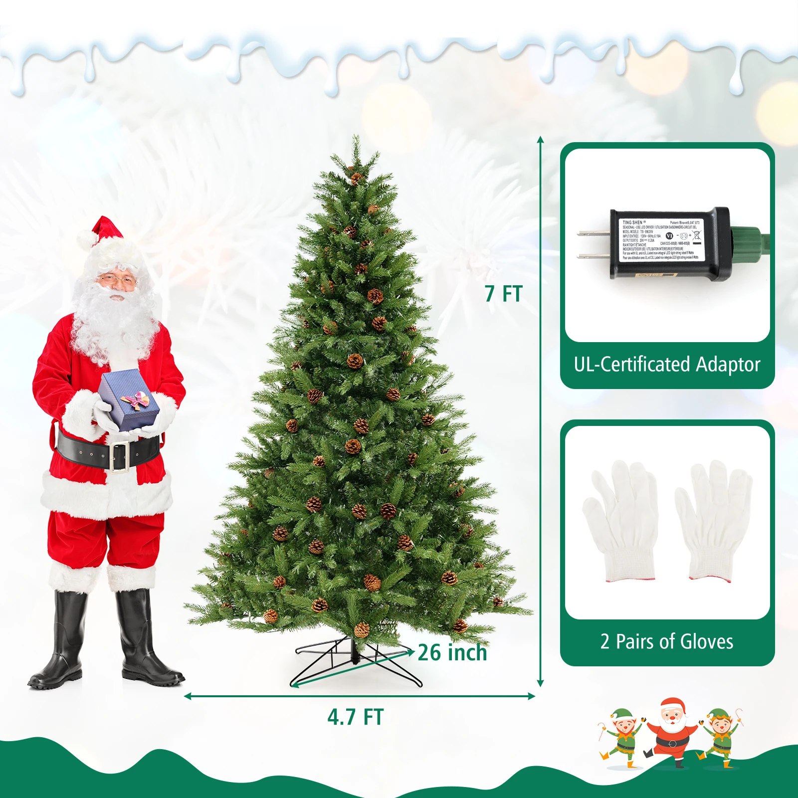 7 FT Pre-Lit Christmas Tree 3-Minute Quick Shape w/ Quick Power Connector Timer