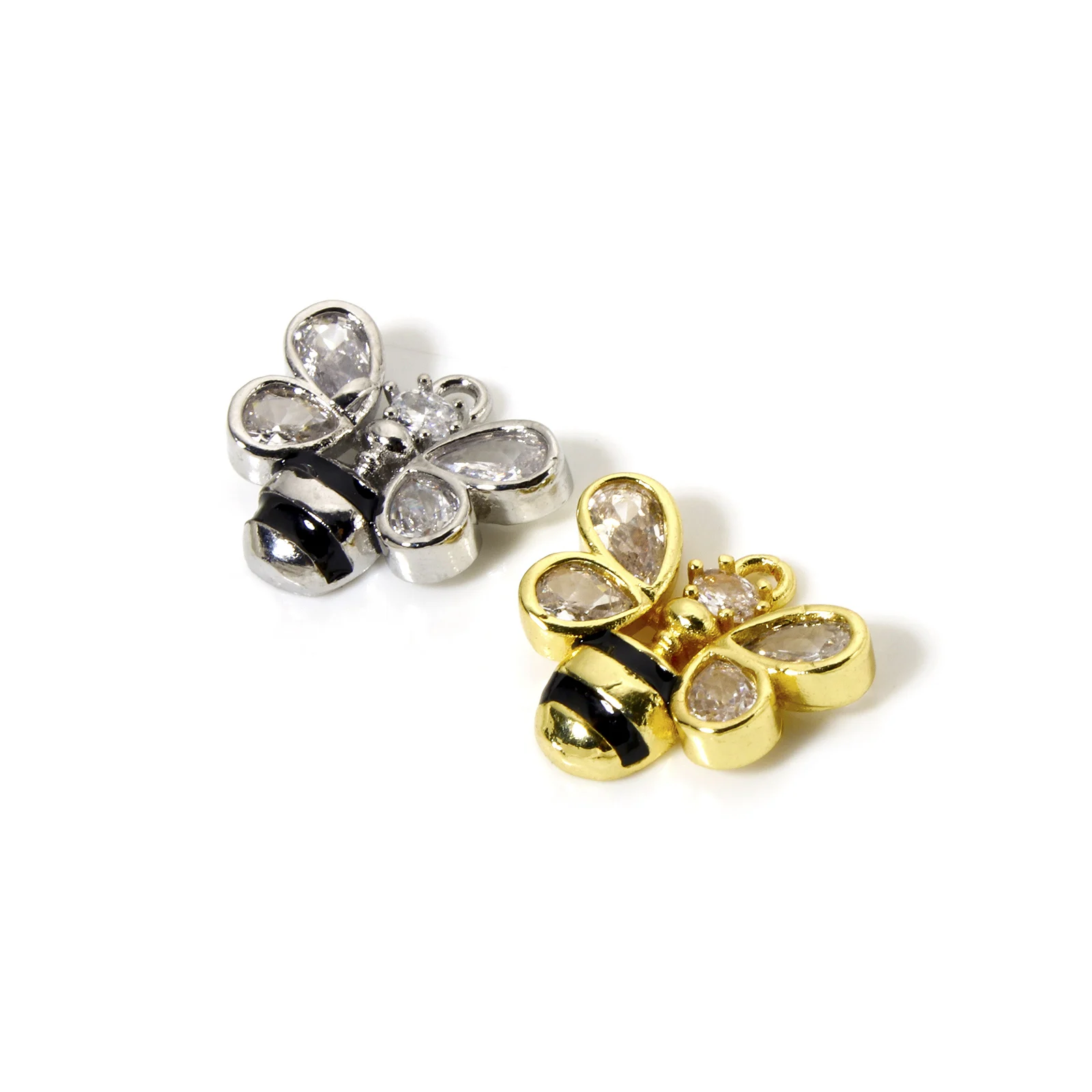 1pc Brass Insect Charms Black Enamel Bee Animal Clear Cubic Zirconia Pendants DIY Jewelry Making Necklace Findings14mm x 13mm
