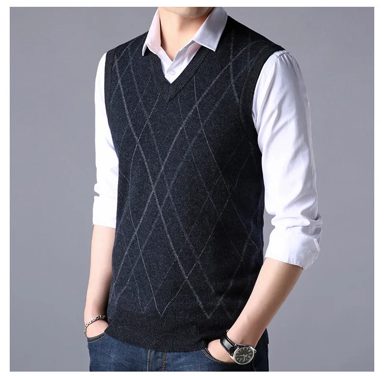 Chaleco de punto para hombre, otoño e invierno, nuevo, cuello en V, cálido y grueso, para ir al trabajo.