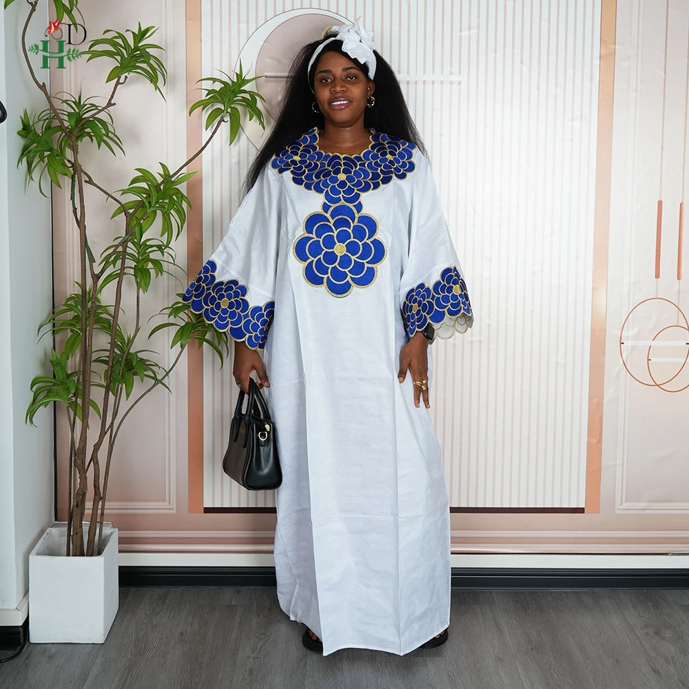 

H&D New Elegant African Clothes Women's Embroidery Wedding Party Church Robe Bazin Riche Gown Plus Size Muslim BouBou Djellaba