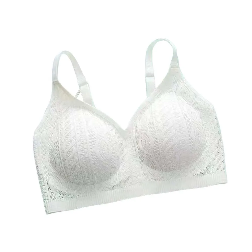 

Woven Lace Wireless Deep V Bra Shockproof Close-fitting Brassiere for Women Adjustable Gathered Breasts Push Up Underwear