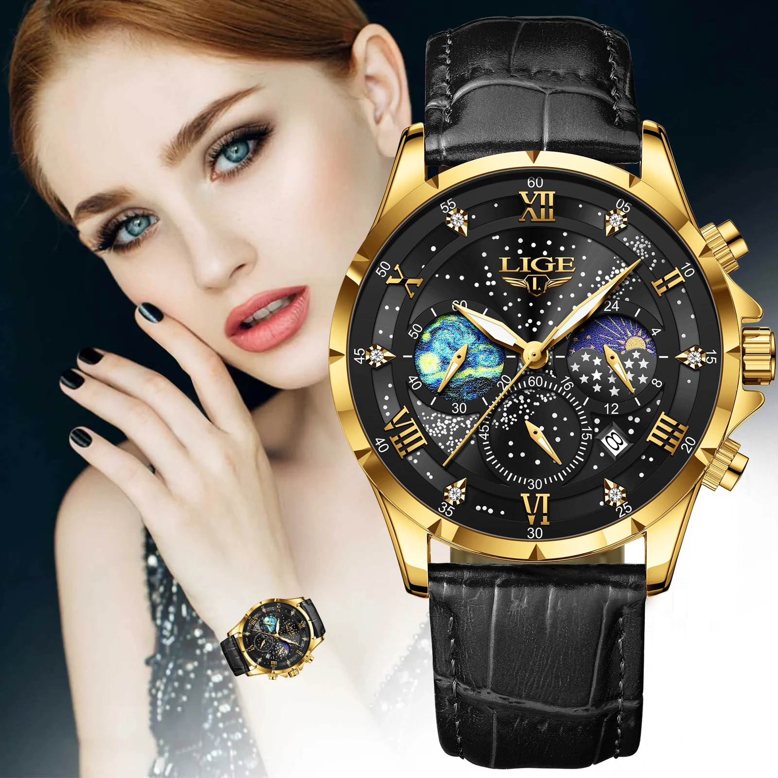 LIGE New Fashion Women Wrist Watch Leather Sport Quartz Ladies Watch Waterproof Wild Girlfriends Watch Birthday Gift Reloj Mujer