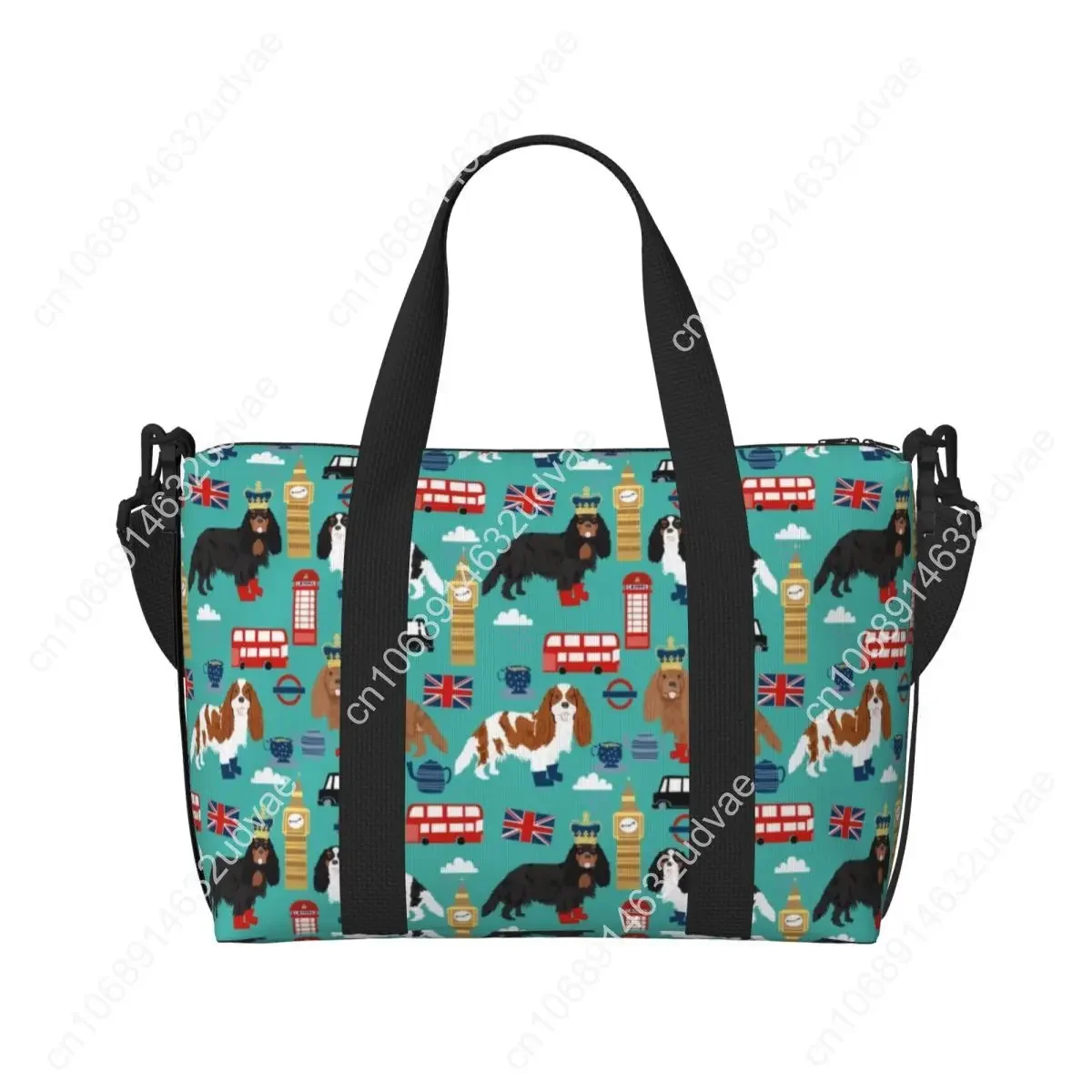 Tas Pantai Cavalier King Charles Spaniel Kustom di London untuk Wanita, Tas Perjalanan Gym Pantai dengan Kompartemen Besar untuk Anjing Peliharaan