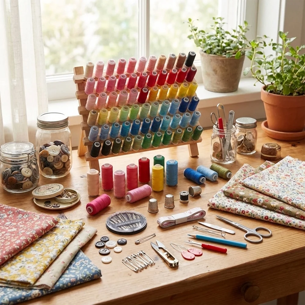 Zippered Sewing Kit Assorted Color Threads Needles Scissors Tape Measure Needlework Tools Storage Box Portable Fabric Care Essen