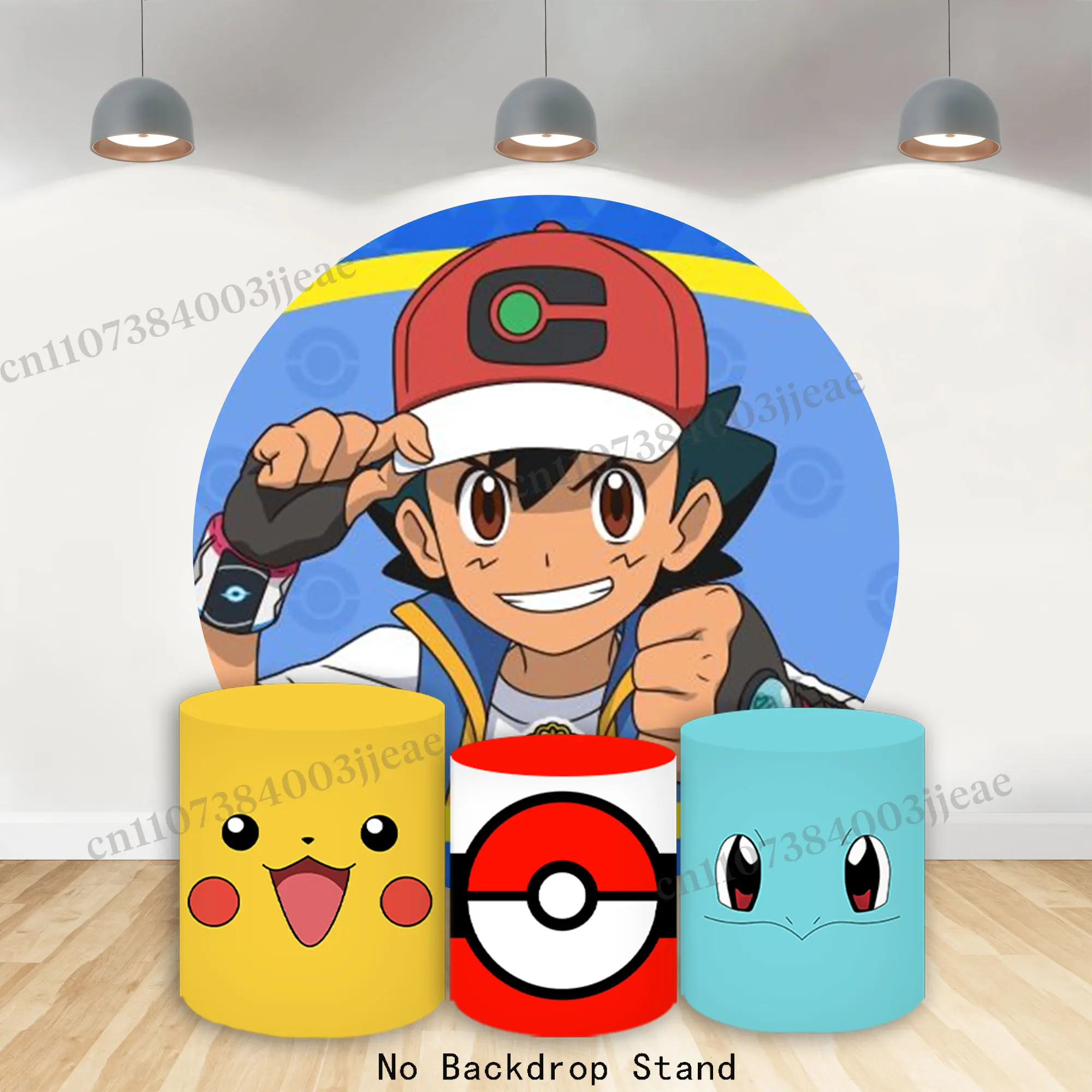 

Pokemon Round Backdrop Cover Pikachu Xiaozhi Baby Shower Boys Child Birthday Party Cartoon Background Cylinder Decoration Props