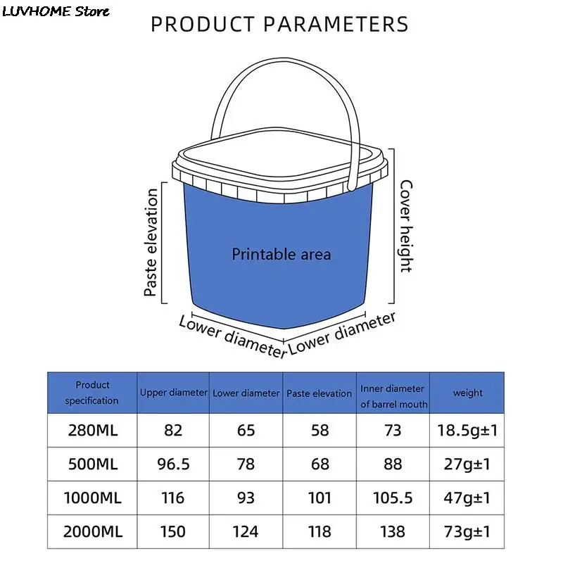 280ML/500ML/1L/2L BPA-Free Empty Plastic Bucket with Lid Airtight PP Jars Clear Container with Lid for Bulk Food Storage