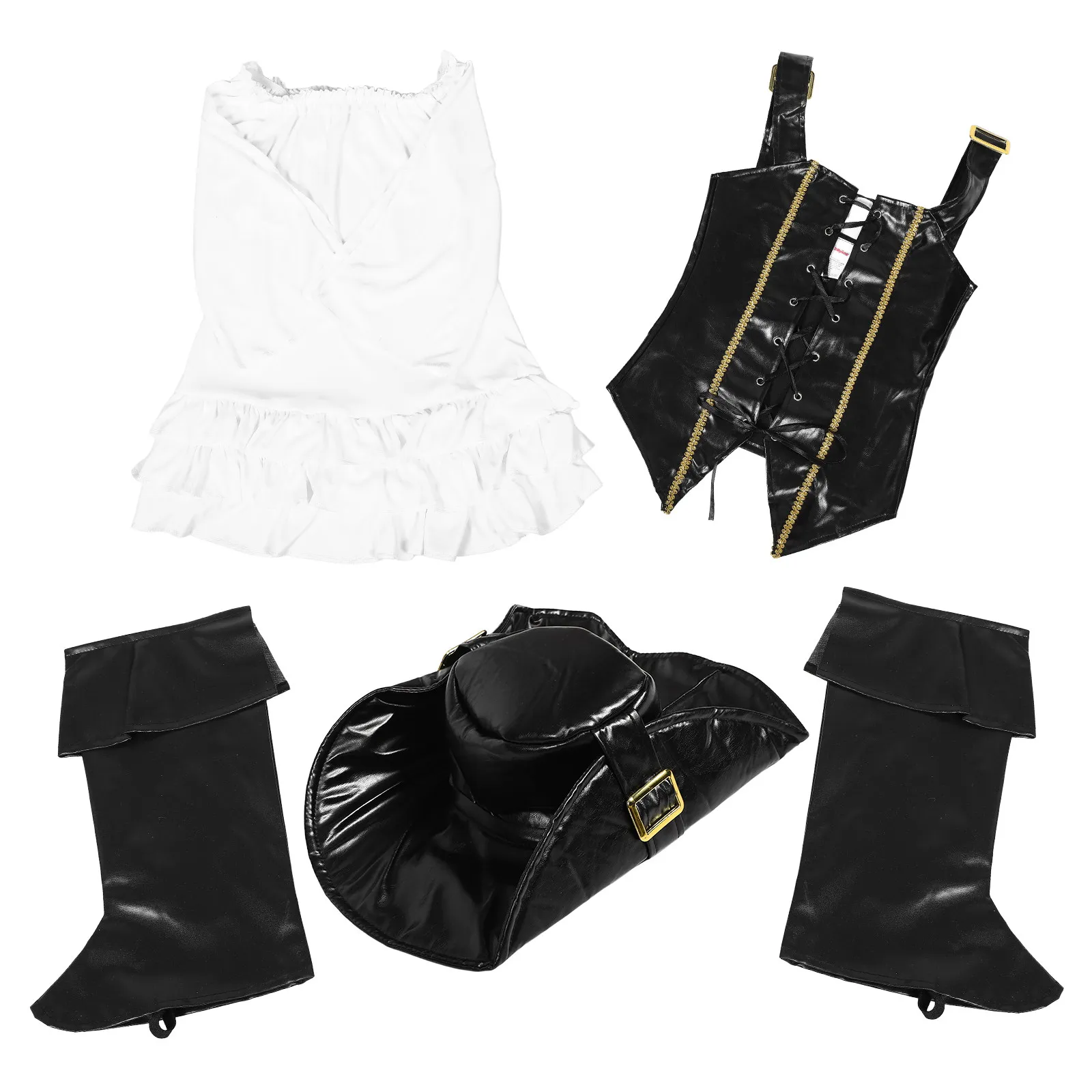 

1Set Girls Pirate Dress Costume Set Includes Hat Top Skirt Adjustable Fit Comfortable Breathable Fabric for Themed Parties