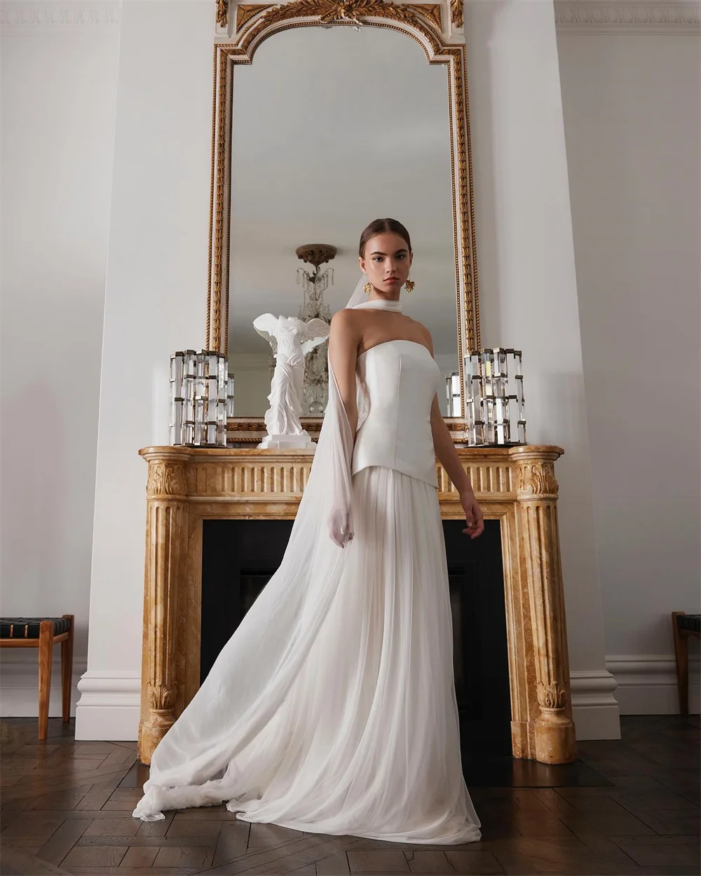 Amanda Customized White Strapless Mermaid Long Neck Tie Wedding Dress Sleeveless vestidos de noche Floor-Length  Formal Evening image 3