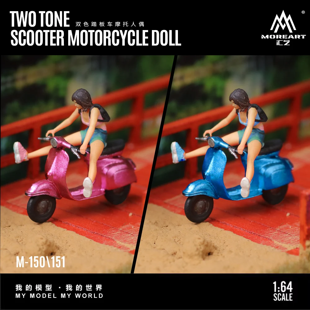 MoreArt 1:64 Two-Color Scooter Motorcycle Action Figure Resin Model, Miniature Scene Decoration Gift&Display