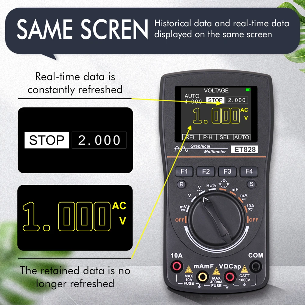 

ET828 2 in 1 Digital Oscilloscope Multimeter Bandwidth 2.5Msps Sampling Rate Intelligent Graphical Oscilloscope Resistance Meter