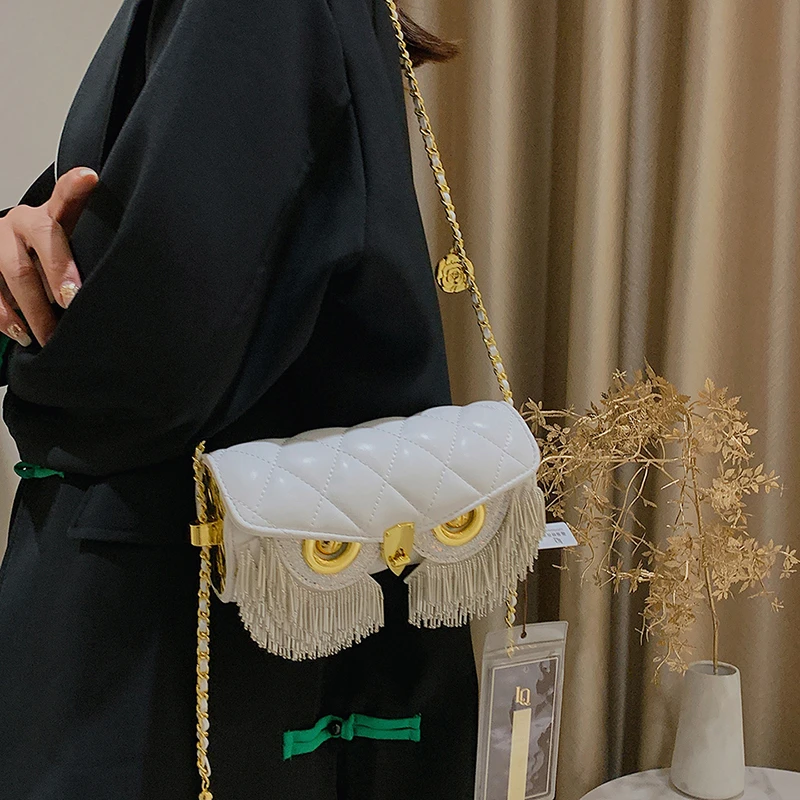 Luxury Brand Women Bag Cute Owl Design Crossbody Bag Purse Summer Cylinder Tassel Mini Shoulder Bag Handbag Lady Lingge Hobo Bag