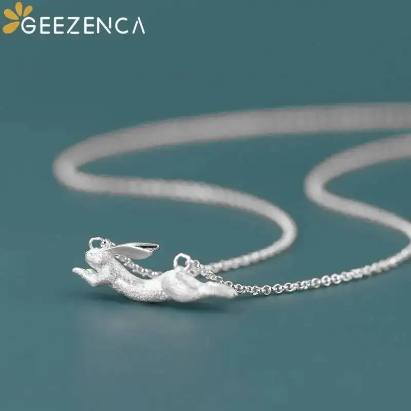 S925 Sterling Silver 3D Rabbit Pendant Necklace for Women