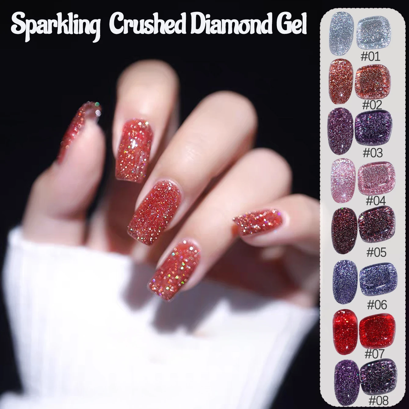 1pcs TC 2025 New Reflective Bounce Di Glitter Broken Diamond Phototherapy Adhesive Super Flash Broken Diamond Gel Nail Polish