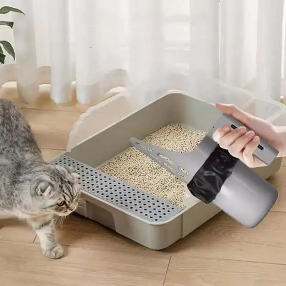 

Large Capacity Cat Litter Scooper Detachable Plastic Cat Poop Remover Grey with Waste Can Cat Litter Box Scooper for Home