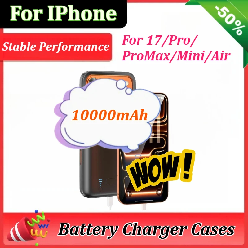 

Магнитный чехол-аккумулятор 10000 мАч для iPhone 17/Pro/ProMax/Mini/Air: портативное зарядное устройство, быстрая зарядка, ультратонкий внешний аккумулятор для телефона