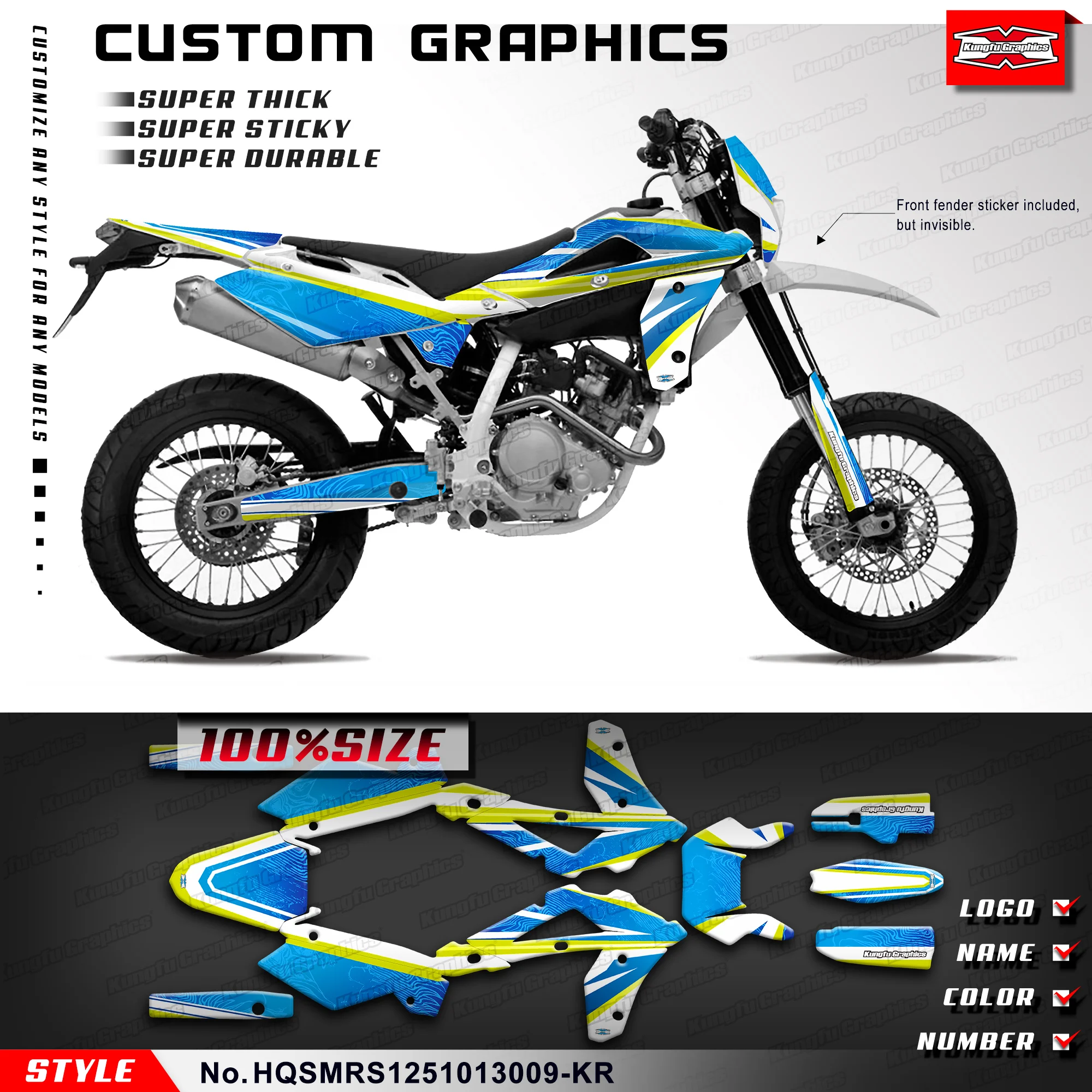 

KUNGFU GRAPHICS Stickers Durable Vinyl for Husqvarna SM SMR SMS 125 2010 2011 2012 2013 Replaces, HQSMRS1251013009-KR