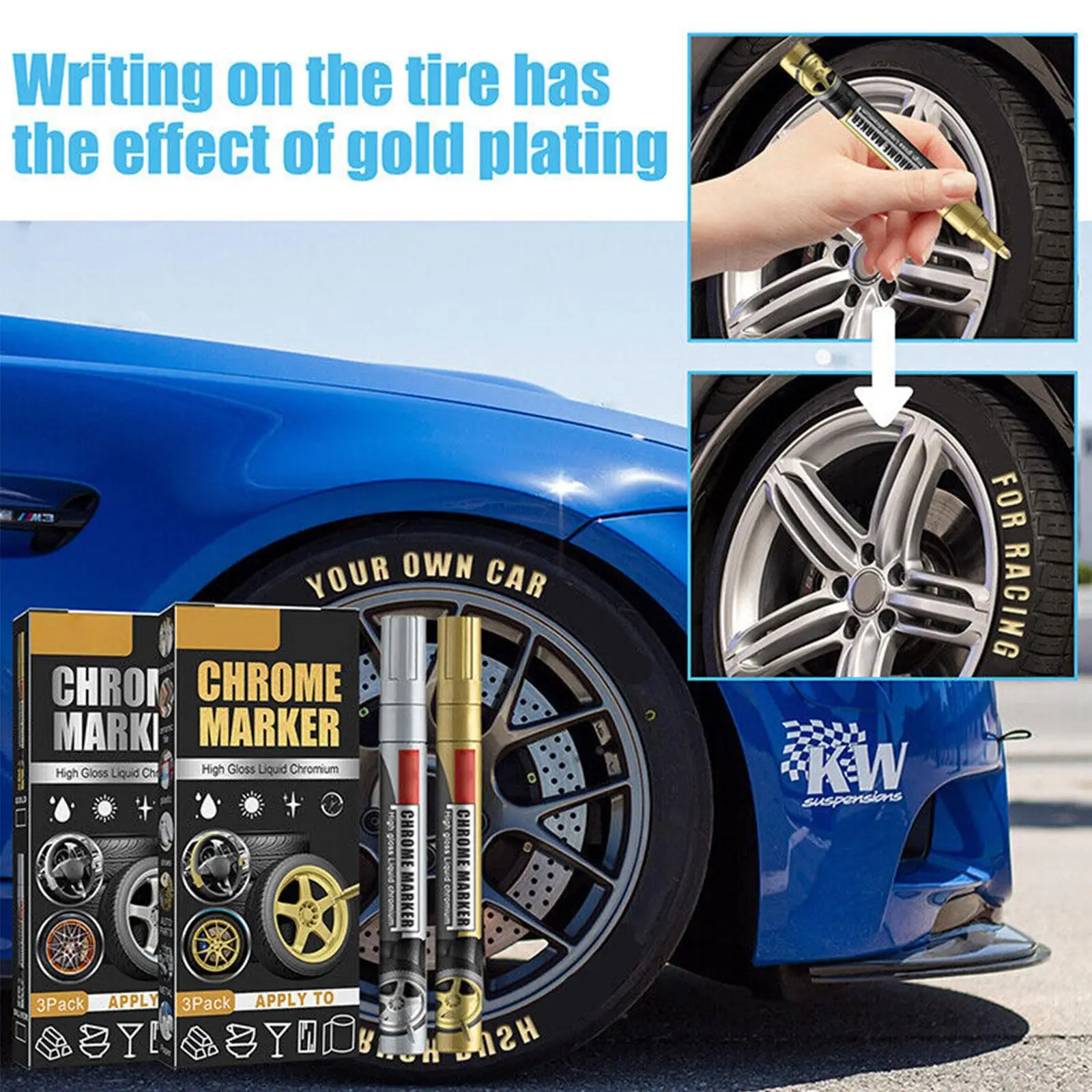 3pcs Chrome Marker Pen Permanent Marker For Car Bike Motor Tires Tyre Marker Paint Pen Rubber Tyre Marker Metallic Markers view 4