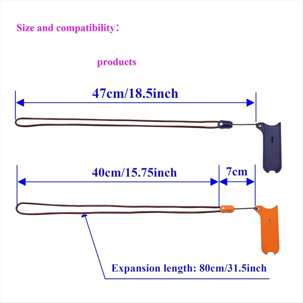 

[A26M] PU Leather Case Lanyard Necklace Case Lanyard Leather Pen Cover Protective Strap and Case [Blue+Orange][2 Pack]