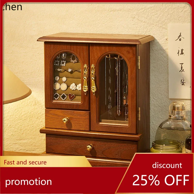 solid wood jewelry storage box - multi-layer, large capacity, high-end retro chinese style necklace, bracelet  for home use