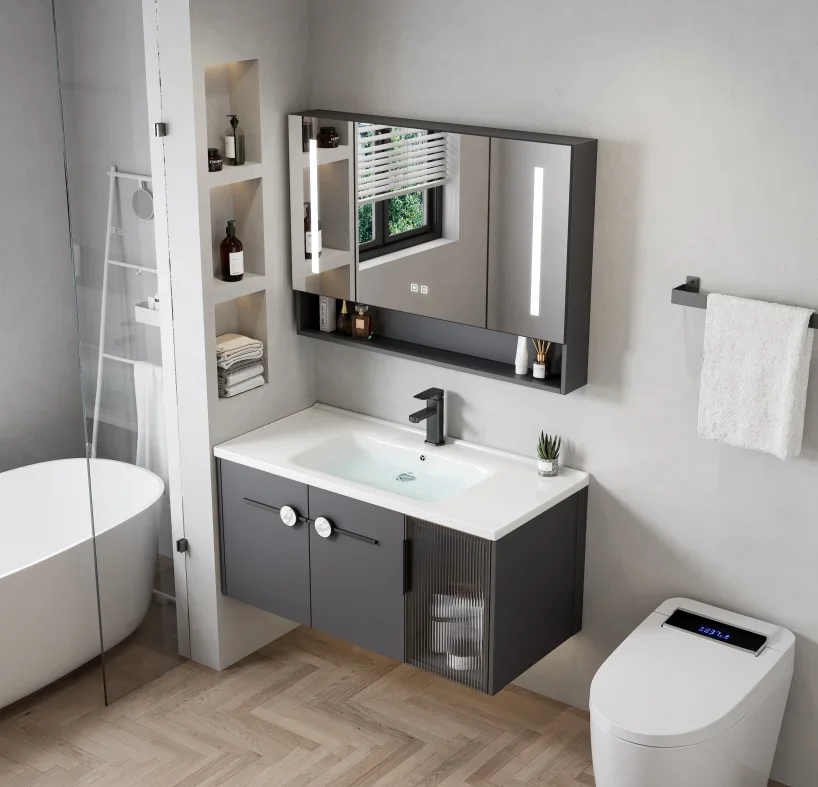 Modern Contemporary Bathroom Cabinets with Mirror and Wash Basin High Quality Storage Solution New and Popular Style