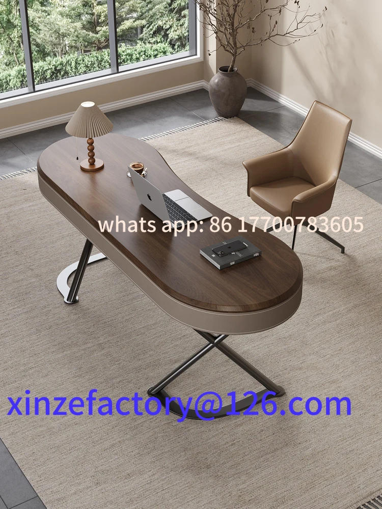 

Customizable solid wood desk light luxury modern simple saddle leather home study bedroom walnut leather office computer desk