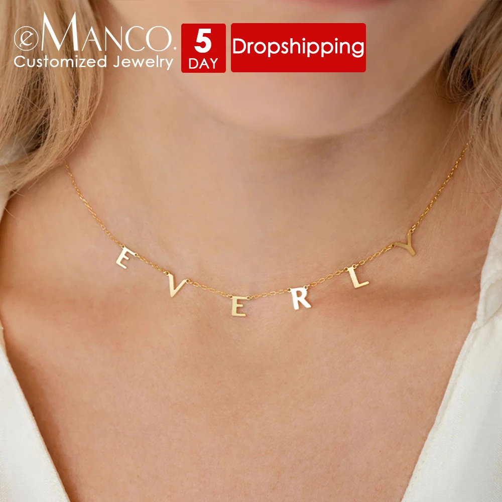 eManco Custom Stainless Steel Name Necklace Customized Personalized Letter Necklace Pendant Nameplate Gift Direct Sales Lad