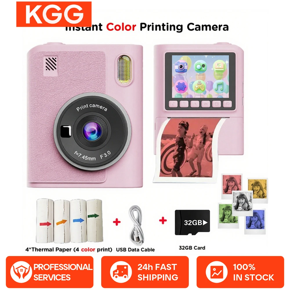 Aparat fotograficzny dla dzieci z natychmiastowym wydrukiem, 32 GB, z kolorowymi zdjęciami, zabawnymi filtrami, efektami lustrzanymi i markery do kolorowania do tworzenia sztuki DIY na urodziny i Boże Narodzenie.