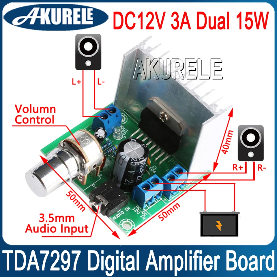 TDA7297 Digital Amplifier Board Dual-Channel 2 Way No noise DC12V 3A Dual 15W Type A / B Version Audio Amplifier Module 4-8 ohm