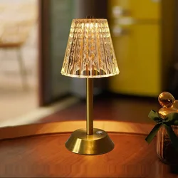 Lámpara LED de mesa de barra de cristal, luz de ambiente romántico, atenuación táctil, luz nocturna, USB, protección ocular, lectura, dormitorio, luces de noche